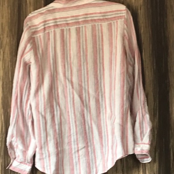 Jones New York NWT Pink & Gray Striped Blouse Sz Large - Picture 2 of 4